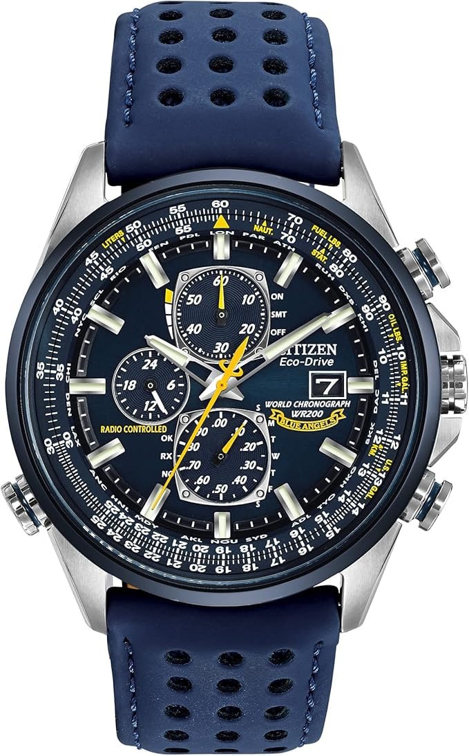 Citizen Men's Eco-Drive Sport Luxury World Chronograph Atomic Time Keeping Watch in Stainless Steel with Blue Polyurethane strap, Blue Dial (Model: AT8020-03L)