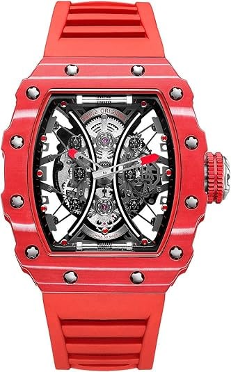 FEICE Watches for Men Automatic Skeleton Watch Waterproof Sapphire Crystal Japanese Movement Mens Wristwatch Anti Shock Business Watch FM602 Red