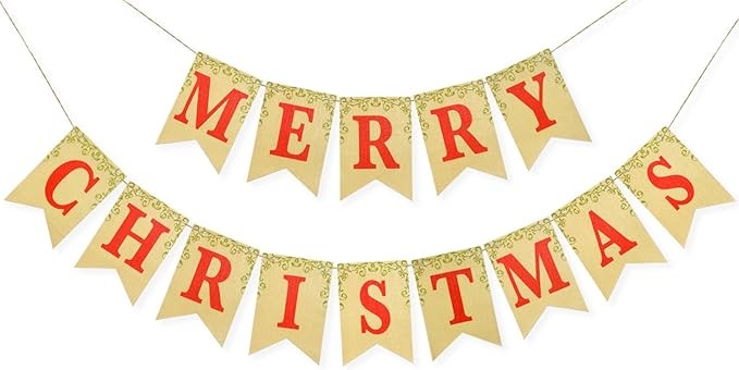 Christmas Banner Decorations Vintage Merry Christmas Burlap Banner Garland Sign Retro Xmas Holiday Decor for Navidad Indoor Home Office Wall Door Tree Fireplace Decoration
