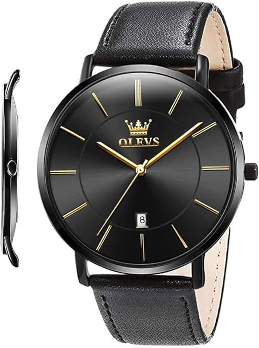 OLEVS Mens Watches Minimalist Ultra Thin Fashion Casual Analog Quartz Date Watch Waterproof Slim Simple Big Face Dress Wrist Watch with Retro Leather Band for Men